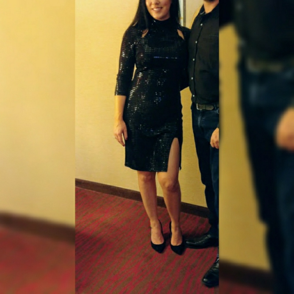 Black sequin, shiny  holiday cocktail dress Size 8